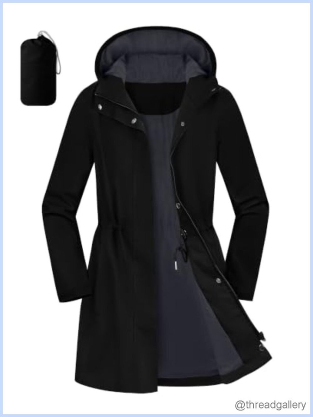 Women's Packable Waterproof Long Rain Jacket with Hood & Pockets